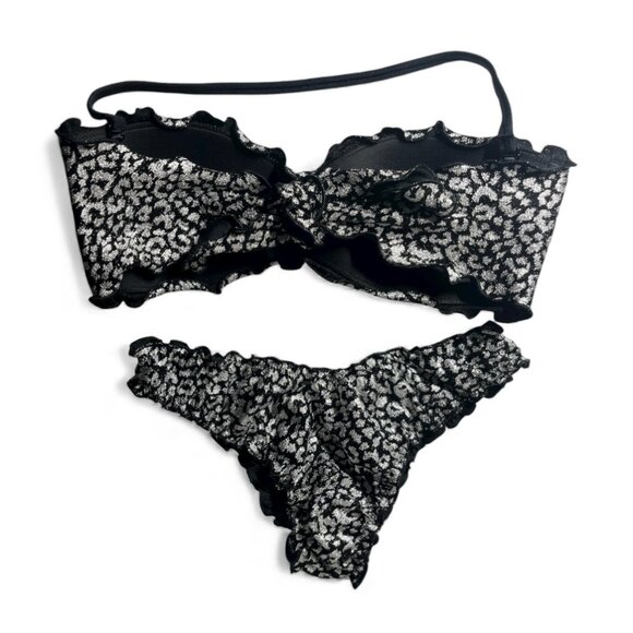 Calzedonia Black Bikini with Silver Metallic Pattern – Top & Bottom MED - Picture 2 of 7